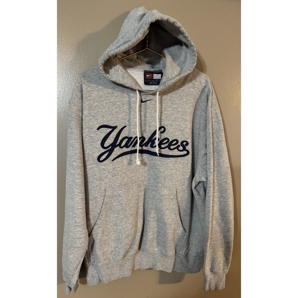 Vintage Nike Yankees Hoodie Mens Large Gray Center Logo Swoosh MLB NY Pullover